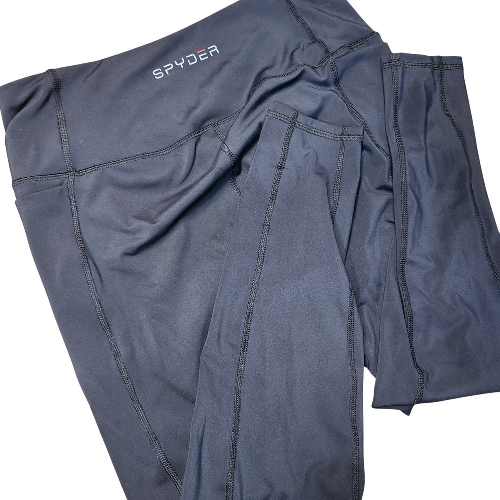 Spyder Active Sport Black Leggings XL High Rise Side Pockets Athletic Yoga Pants